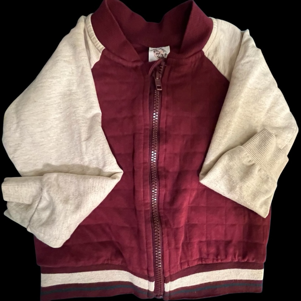 Boys Varsity Full Zip Up Quilted Jacket, Gray and Burgundy, size 3T